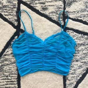 Gathered mesh and ruffle crop cami